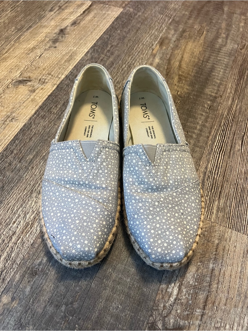TOMS Women's Light Gray Polka Dot Espadrille Slip-Ons